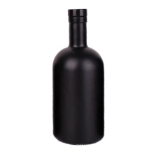 Hot sale 750ml matte black round glass vodka wine bottle with stopper